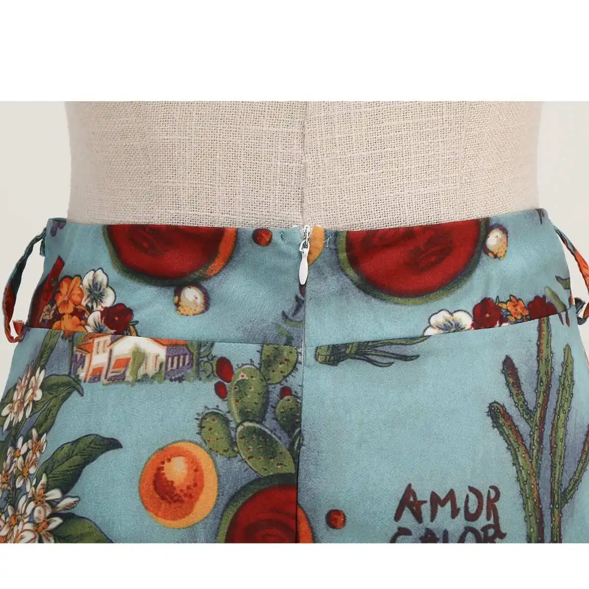 กระโปรงทรงเอเอวสูงแฟชั่นพร้อมเข็มขัดและซิปหลัง ลายดอกไม้ ความยาวระดับเข่า สไตล์เกาหลี ผ้าโพลีเอสเตอร์ผสมคอตตอน