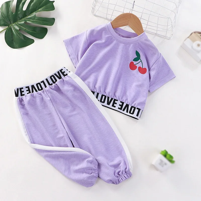 Summer New Children's Clothes Suit Short Sleeve Cotton T-Shirt Crop Top+ Pants 2Pcs Baby Kids Children Casual Sport Set