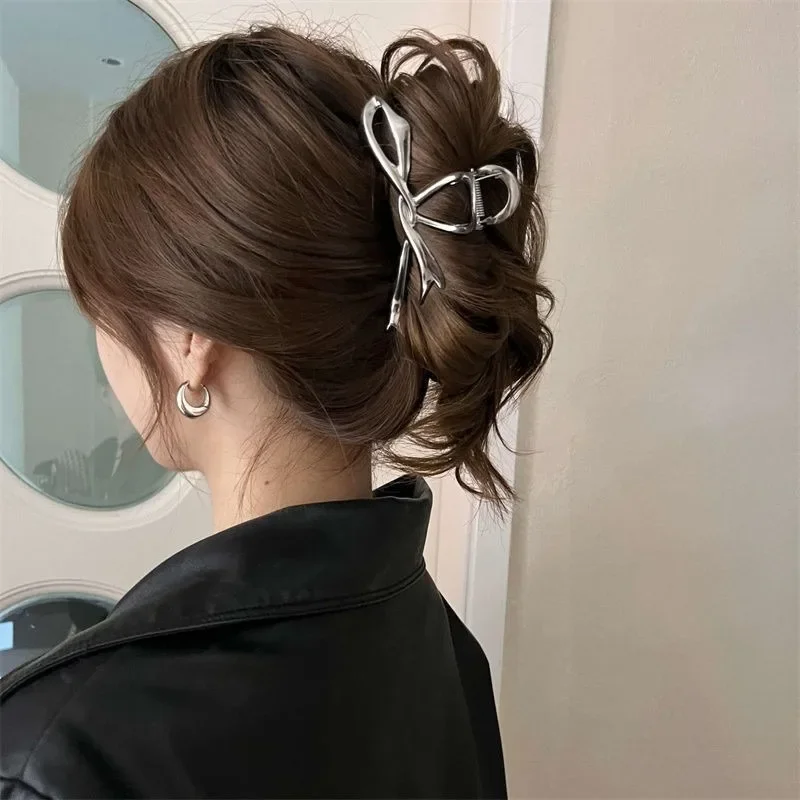 Pinza para el pelo Punk para mujer, accesorio para la cabeza con diseño geométrico, de Metal, dorado y plateado, Simple, a la moda, cangrejo grande, Corea