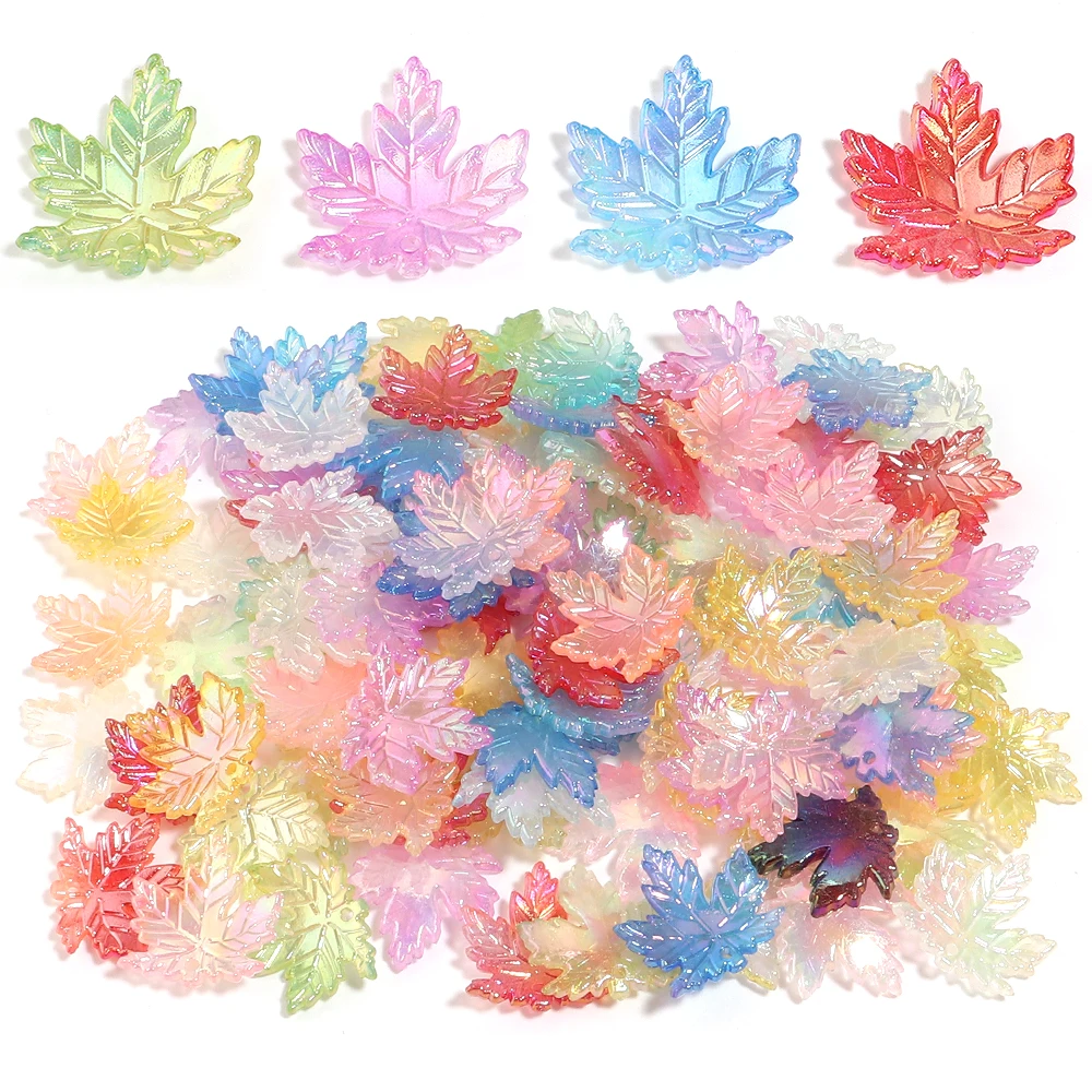100pcs 20mm Plated Color Maple Leaf Acrylic Beads Loose Spacer Bead For DIY Bracelets Necklace Keychain Jewelry Making Materials view 3