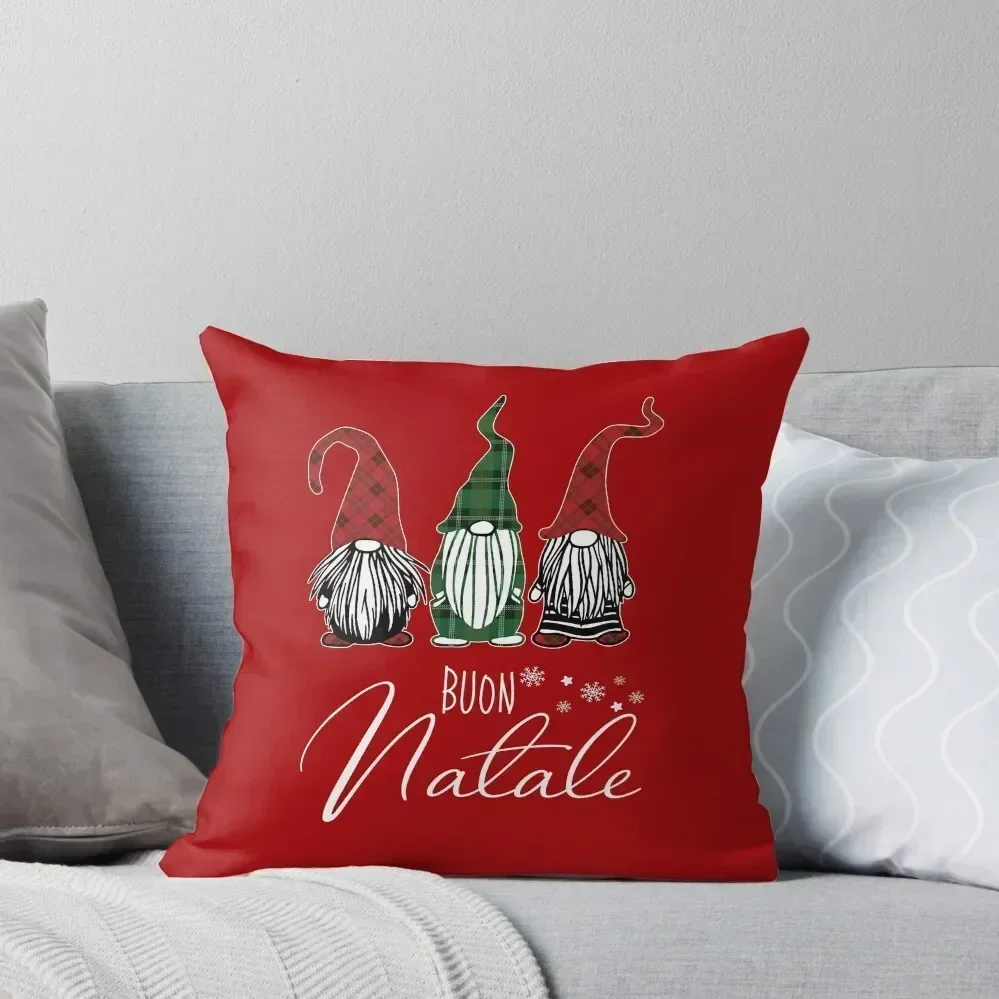 

Buon Natale Italian Merry Christmas Cute Xmas Gnomes In Plaid Hats Throw Pillow Cushion Cover Set Pillow Decor pillow