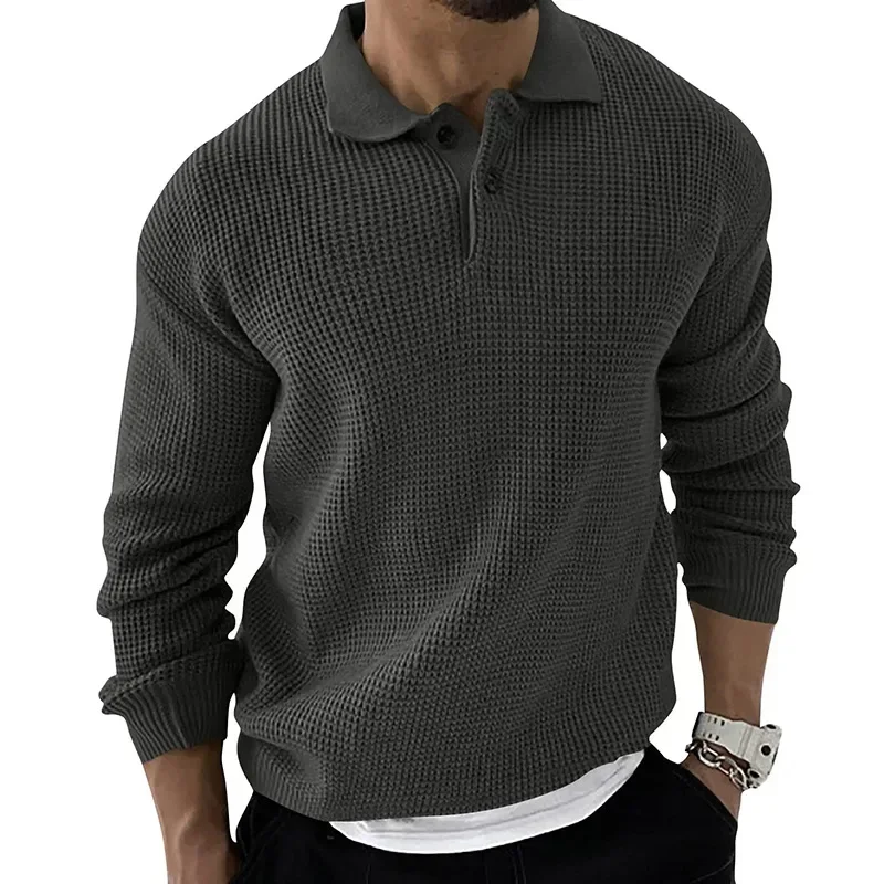 

European and American Men Lapel Sweater, Fashionable Urban Slim-fit Long-sleeved Knitted Sweater, New Style Business Inner Wear