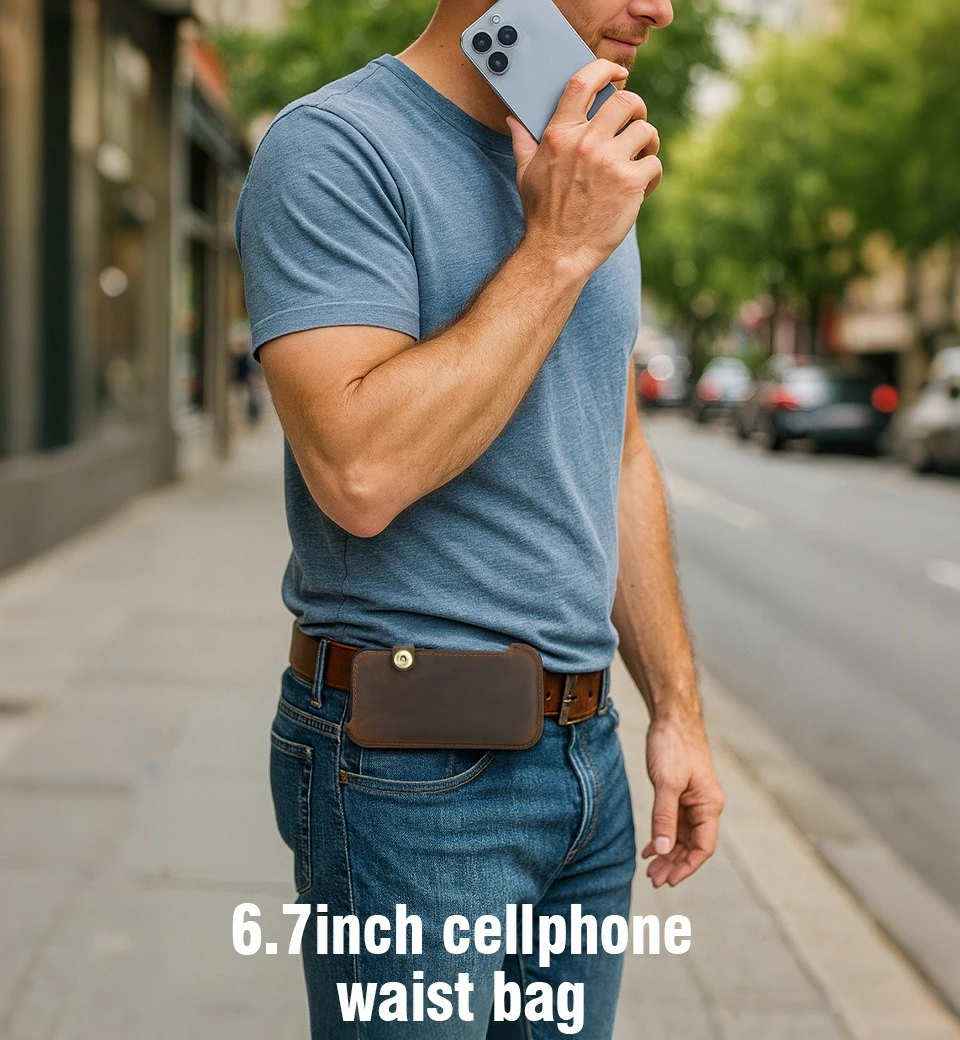 

Подходит для 6,7-дюймового большого экрана iphone17/16ProMax, защитный чехол из кожи лошади, магнитный чехол для мобильного телефона, поясная сумка