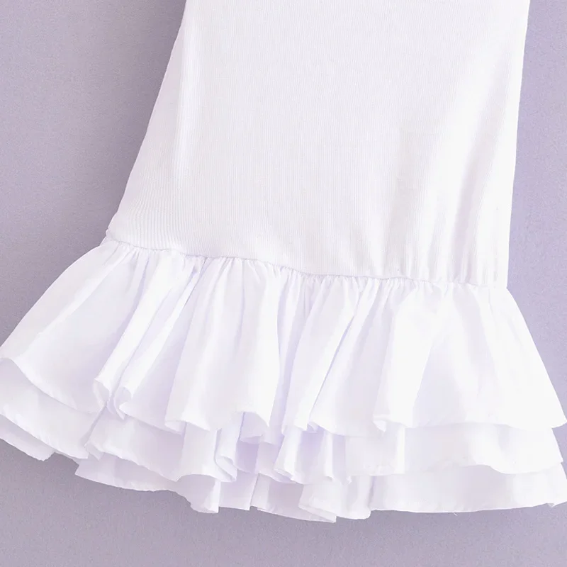 Mini abito senza spalline con spalle scoperte Abito bianco nero con volant lavorato a maglia Abiti corti sexy senza schienale estivi Abiti da festa audace