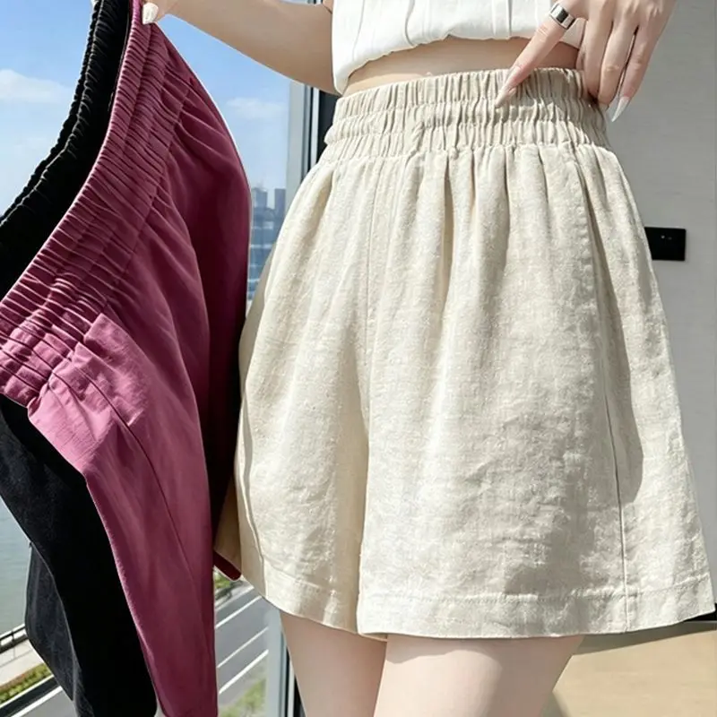 Women's 2026 Autumn Winter Vintage Cotton Linen High Waist Loose Wide Leg Bermuda Shorts Slimming Casual Retro Chic Thick Warm
