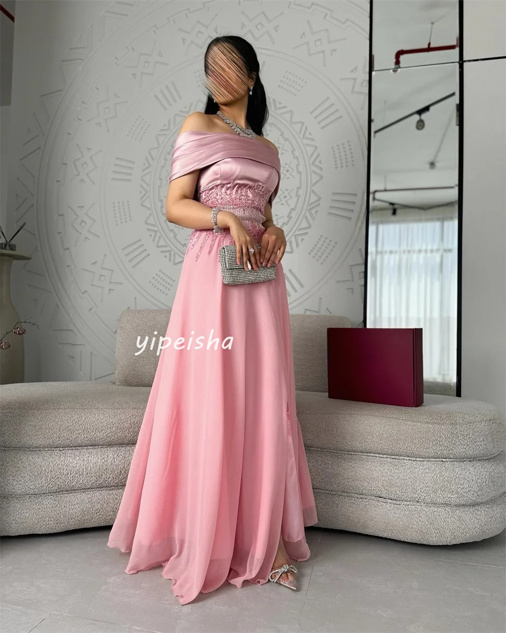 Sizes Available Modern Style Chiffon Applique Beading Sequined A-line Off-the-shoulder Long Dresses Quinceanera Dresses Matching