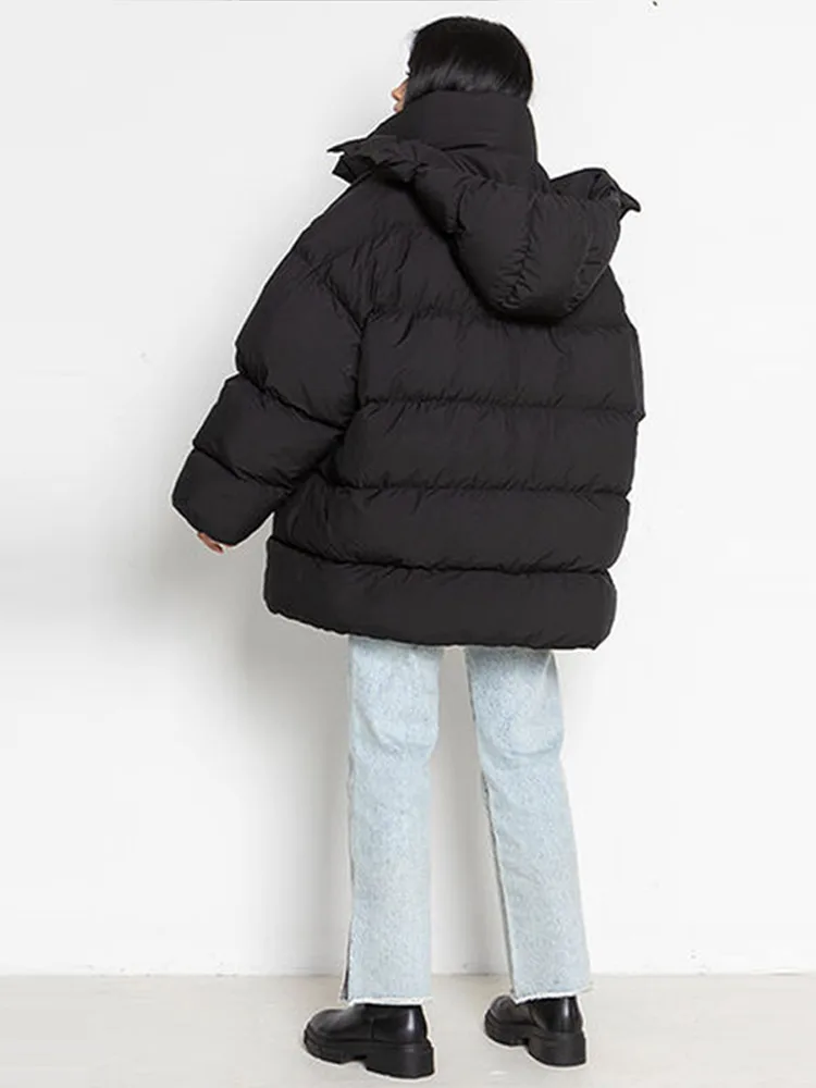 Giacca invernale calda in cotone con cappuccio Moda donna Collo alto Cerniera Maniche lunghe Cappotto con lacci 2025 Capispalla casual chic femminile