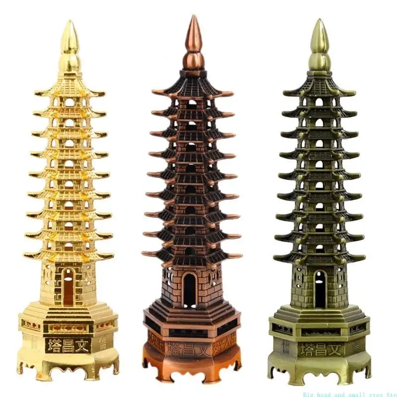 Feng Shui 9-Levels Alloy Model Chinese Wenchang Pagoda Tower Crafts Statue Souvenir Home Decoration Metal Handicraft