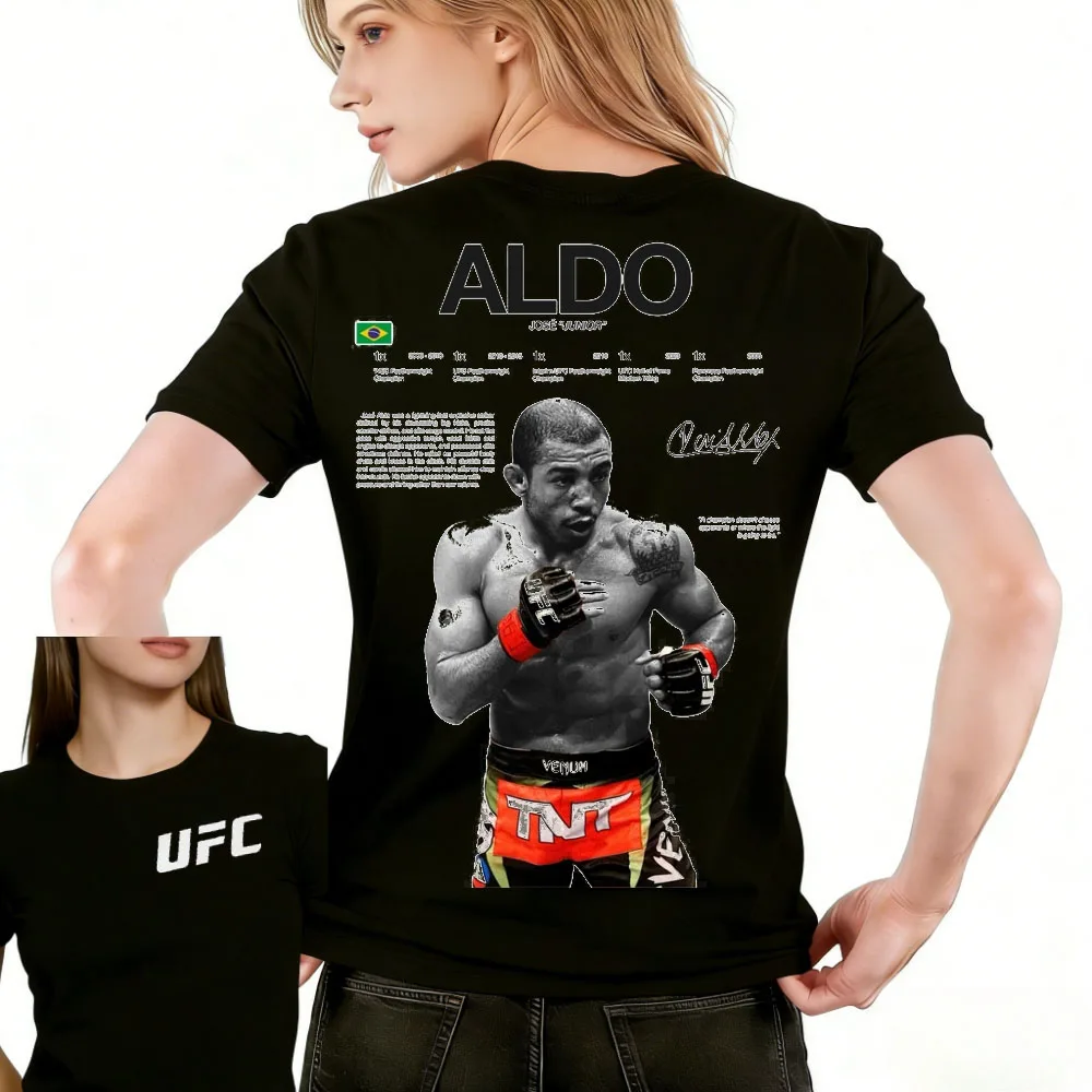 Camiseta gráfica de lucha UFC Jose Aldo para mujer, Camiseta deportiva de algodón de manga corta, holgada, para ocio y Fitness, verano 2026