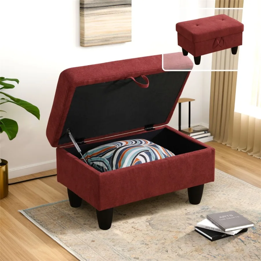 

29" Storage Ottoman Bench with Lift Top for Home Office Flannel Red