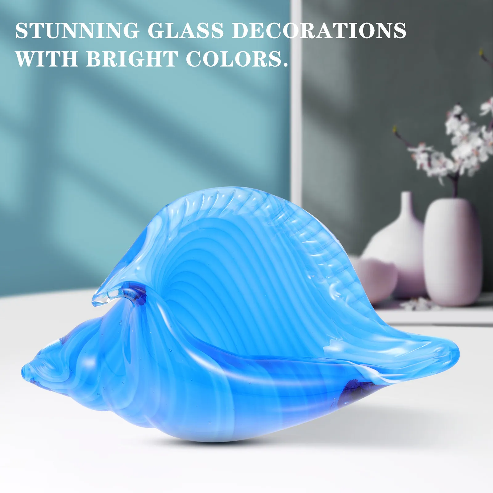 Creative Blue Sea Snail Desktop Decoration Glass Adornment Housewarming Office Desk Decorative Sea Snail Sculpture