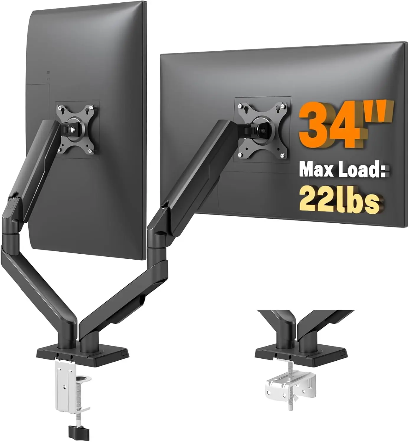 Dual Monitor Stand for 17-34 Inch Screens, Full Motion Arms Holds 22lbs, Gas Spring with 75/100mm VESA Mount