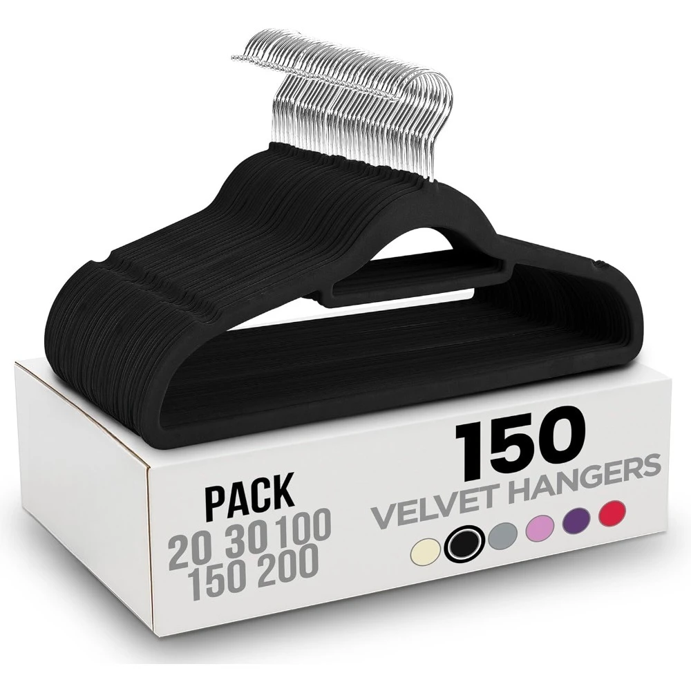 

Premium Velvet Hangers 150 Pack Non-Slip Velvet Clothes Hangers with Swivel Hook and Tie Bar