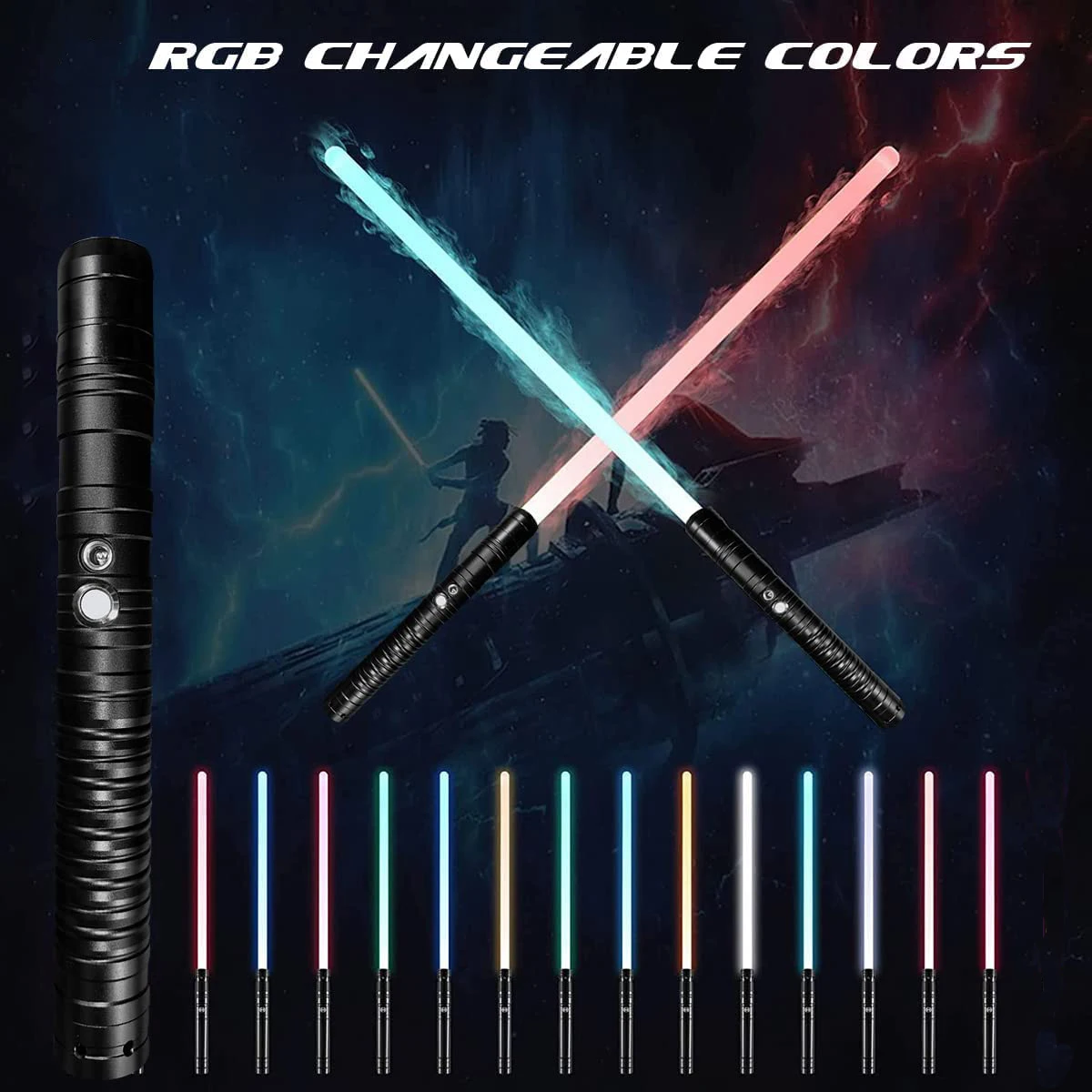 RGB Lightsaber 14 ألوان تغيير مقبض معدني ألعاب السيف الليزر مع الجاذبية الاستشعار المؤثرات الصوتية لعبة السيف الليزر تأثيري