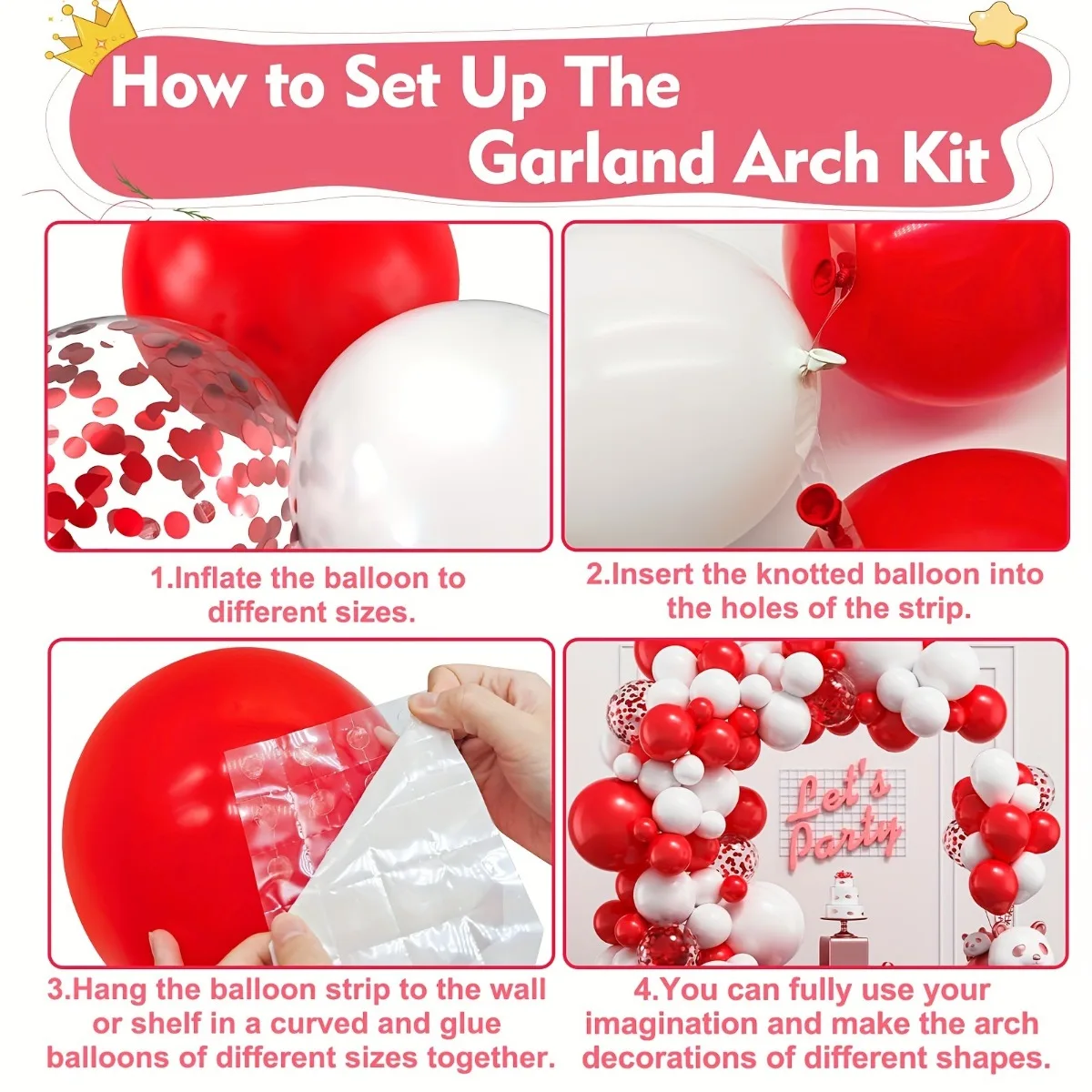 126pcs  red and white balloon arch set, suitable for wedding, birthday, Christmas party wreaths and proposal decorations