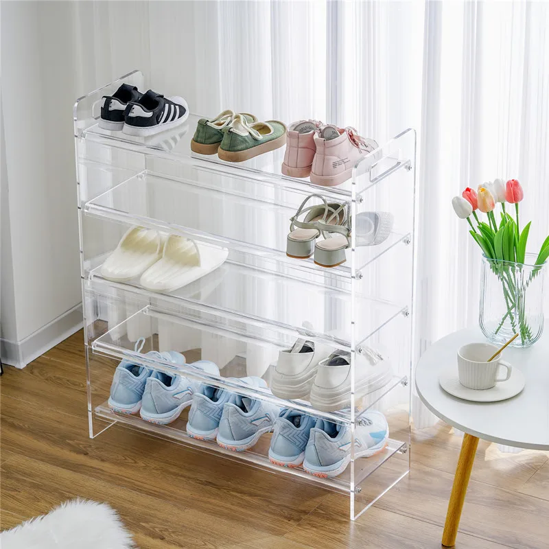 Light luxury simple household shoe rack, bedroom cream simple door solid wood shoe rack, narrow edge integrated shoe cabine rack