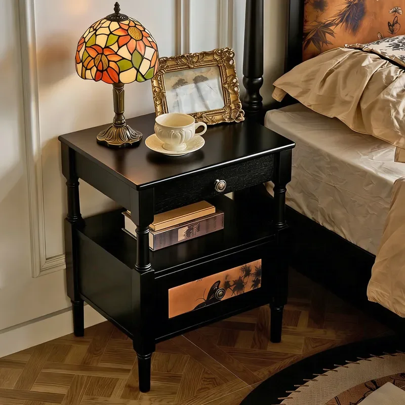 New Chinese Fragrant Cloud Yarn Butterfly Bedside Table Light Luxury French Storage Chest Bedroom Retro Fully Equipped Small