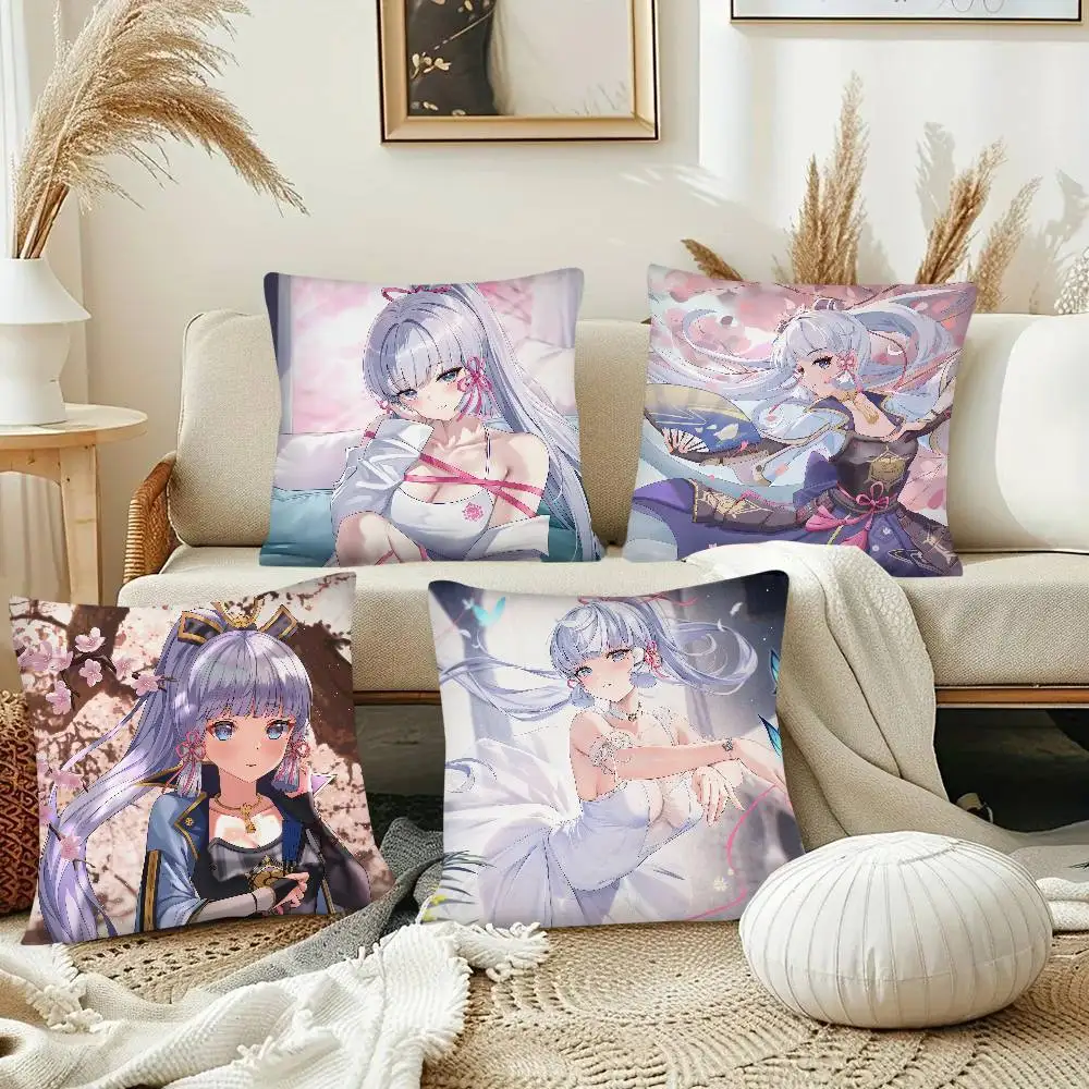 Game Anime Genshin Impact Kamisato Ayaka Pillow Case Fashion Square Pillowcase Bedroom Sofa Room Ins Decoration Leisure