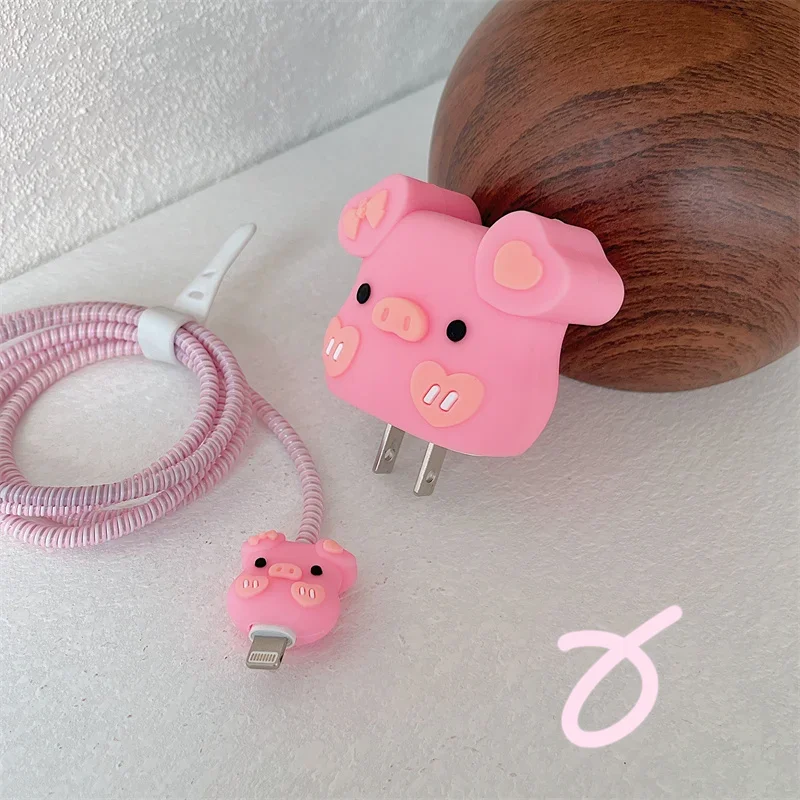 3D Cartoon Cute Pig Silicone Charger Protective Case for IPhone 11 12 13 14 18W/20W Fast Charge Protection Charger Cover Sleeve