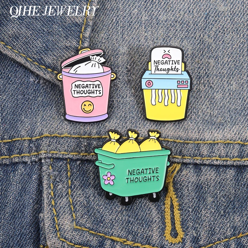 Negative Thoughts Shredder Enamel Pin Stress Relief Bad Emotional Trash Can Garbage Truck Brooch Badge Jewelry Gift for Friends