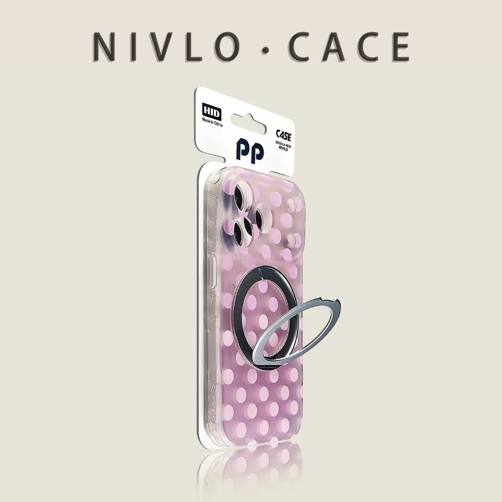 Funda para iPhone 17 Pro Max, Rosa Oscuro con Puntos, 360 ° Funda con Soporte Giratorio y Recorte Preciso para Cámara, Borde Suave, Compatible con iPhone 16 15