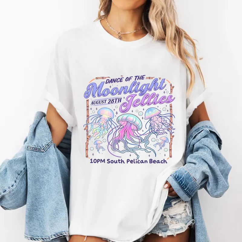 Dance of The Moonlight Jellies T-shirt for Men Women Stardew Valley T Shirt Casual Cotton Round Neck Printed Tshirt Clothing