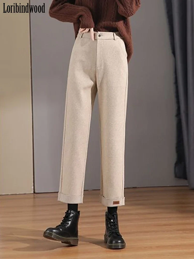 Loribindwood Nine-cent Wool Wide-leg Pants for Women's Spring/fall 2023 New High-waisted, Droopy, Loose Straight Pants