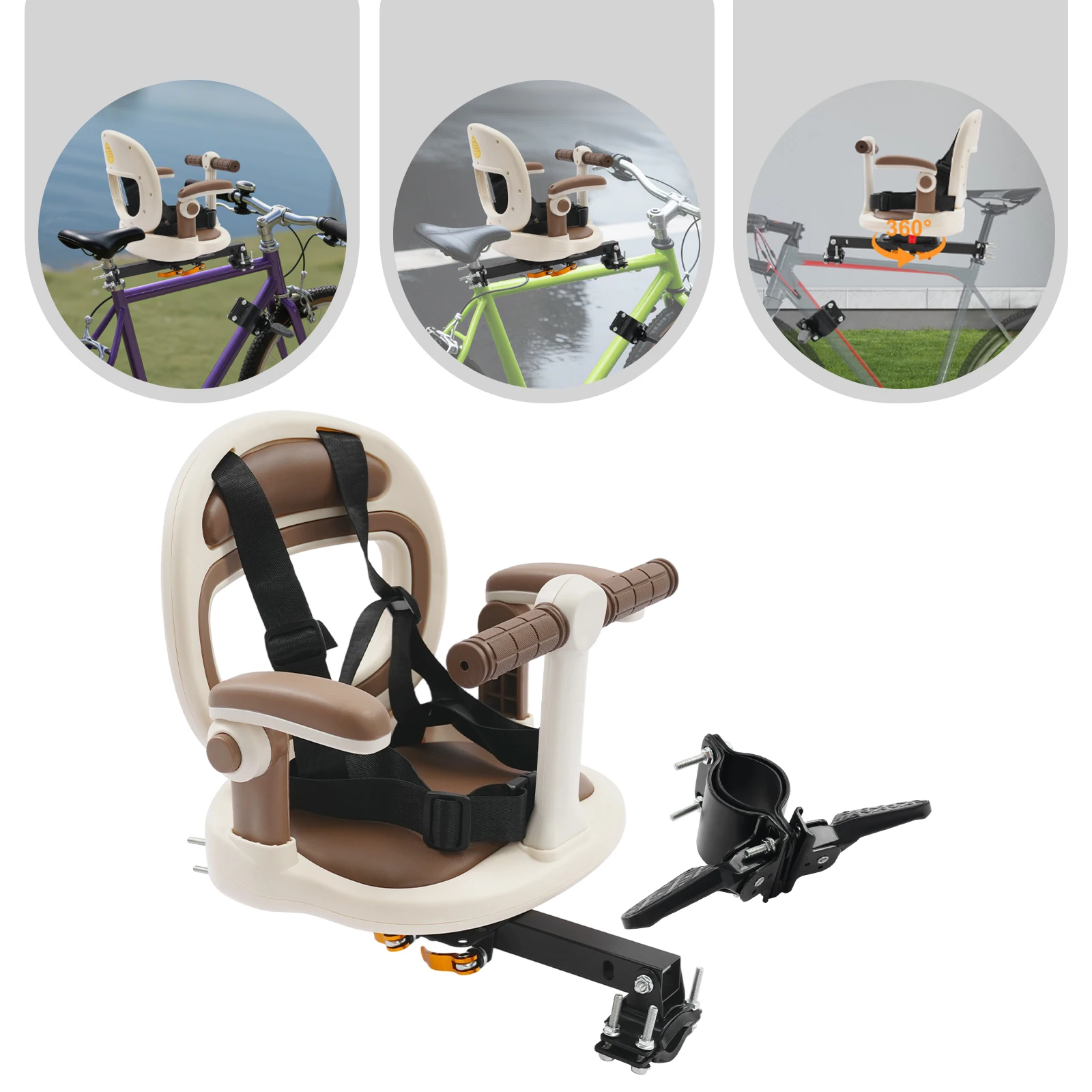 

Children's Bicycle Seat, Front Mounted Bike Seat for Child, for Kids 6 months to 8 years, fit for Most Mountain Bikes, Beige