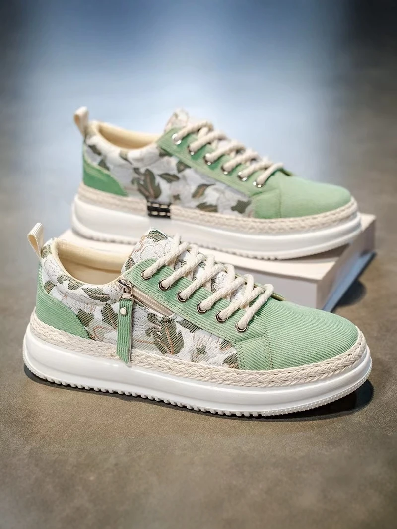 

Casual Canvas Men's Shoes Breathable Low-Top Work Sports Lightweight Spring Autumn round Toe Thick Bottom Rubber Outsole