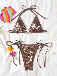 New Sexy Sequined Brazilian Bikini Push Up Swimwear Women String 2 Piece Swimsuit Glittering Bathing Suit Biquini Femme Bather