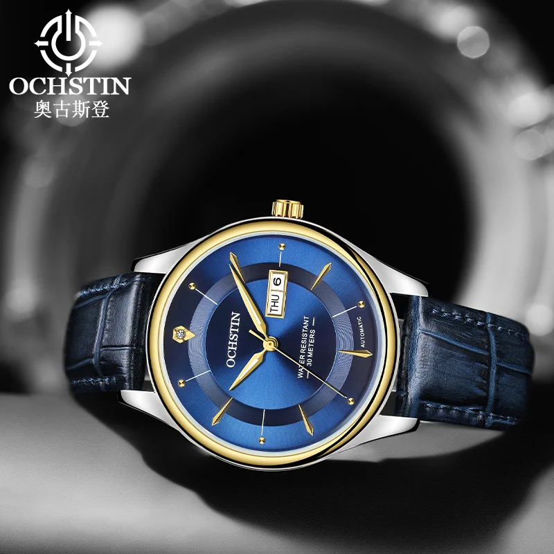 OCHSTIN Master Series Wristwatch Male Automatic Mechanical Movement Genuine Leather Strap Clock Men's Waterproof Calendar Watch