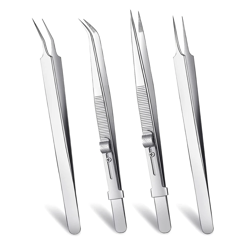 

4Pcs Tweezers Set College Tweezers Crafting Tweezers Curved Tweezers Pointy Tweezers Locking Angled Drop shipping