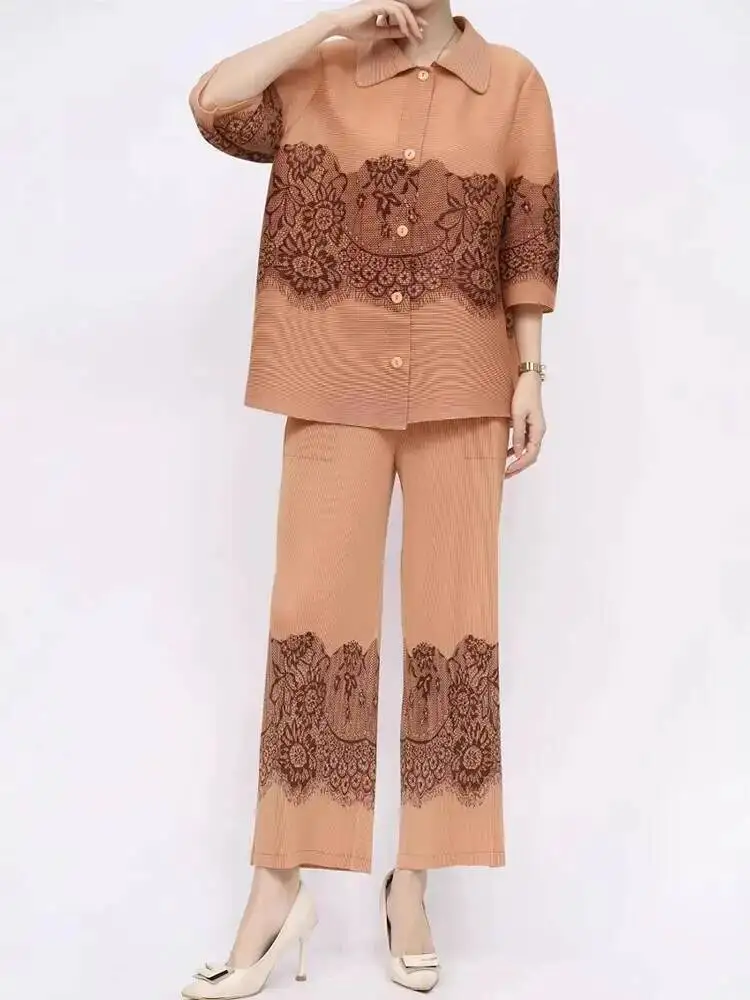 

Pieces Pants 2 Sets Patchwork Single Breasted Shirts With Wide Leg Trousers Female Trendy Pleated Clothing 2T5GA