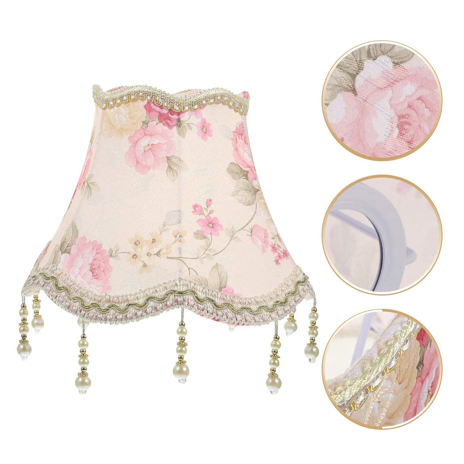 

Cloth Lamp Shade Retro Fringe Beads Pink European Lampshade Decorative Table Lamp Cover Vintage Fabric Light Shade for Bedroom