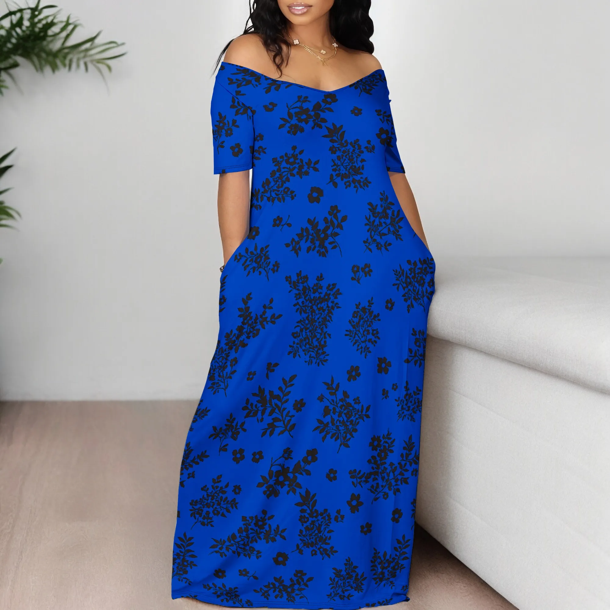 2025 Abiti lunghi da donna Abito estivo con spalle scoperte Abito floreale con volant diviso da spiaggia Abito da cerimonia nuziale Boho fluido