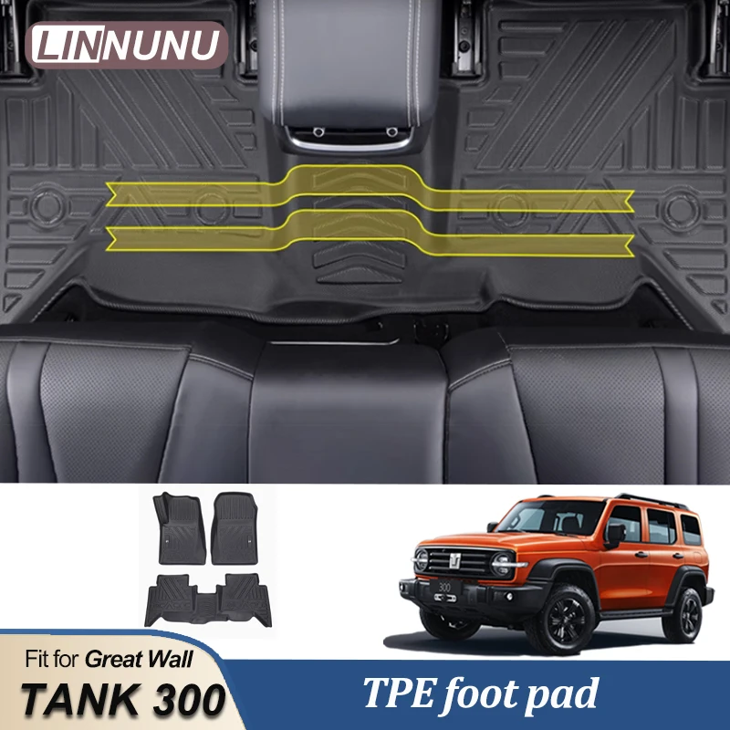 LINNUNU For Great Wall TANK 300 2021-2024 car waterproof non-slip floor mat TPE modified Auto accessories  special foot pad