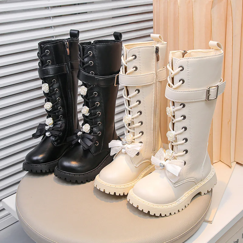 Autumn Children Knee Length Boots New 2025 British Girls Princess Boots Kids Zipper Comfortable Non Slip Solid Color Long Boots