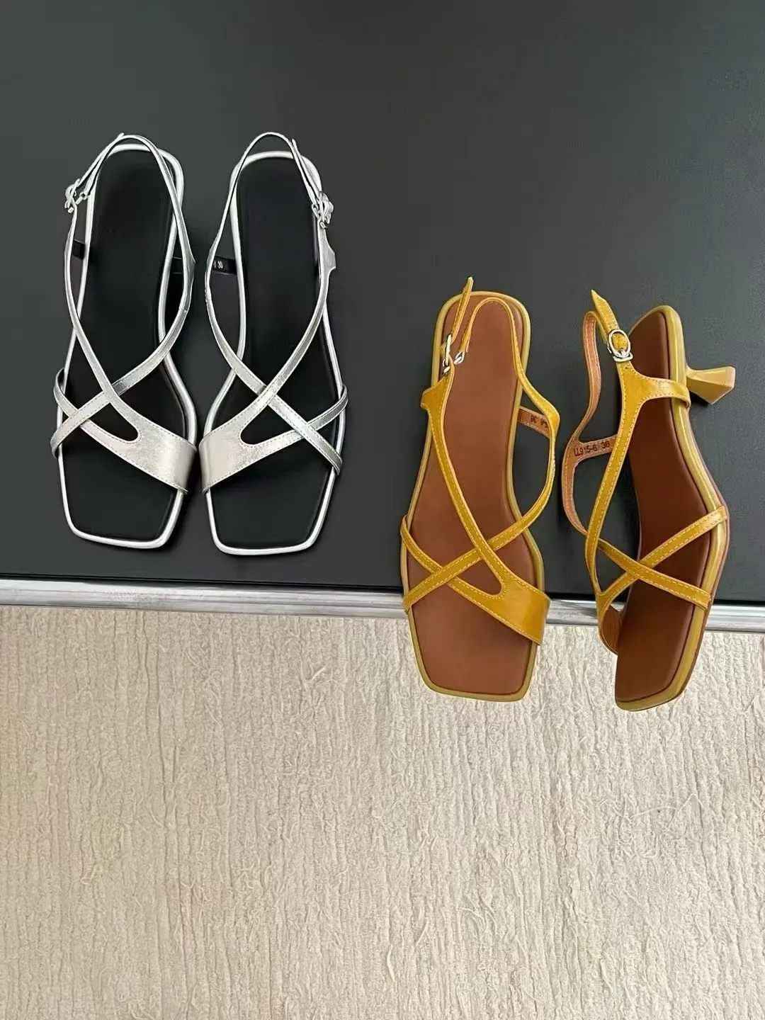 Retro Square Toe High Heels Shoes Women Open Toe Buckle Strap Thin Heel Sandals Summer New Cross Strap Sandals Chaussures Femme