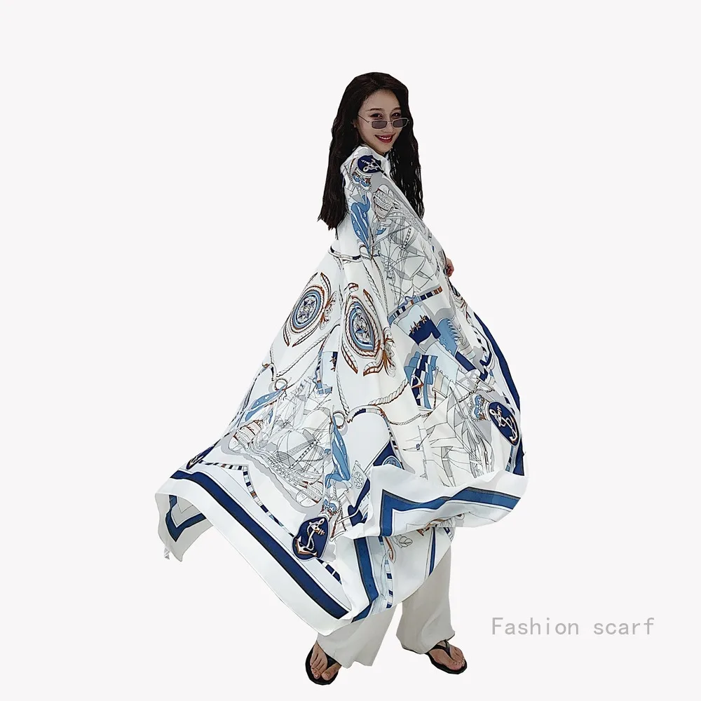 Sunscreen Beach Scarf Seaside Silk Scarf Versatile Summer Thin Oversized Shawl Dual-purpose Scarf Girls Travel Decorative Scarf image 6