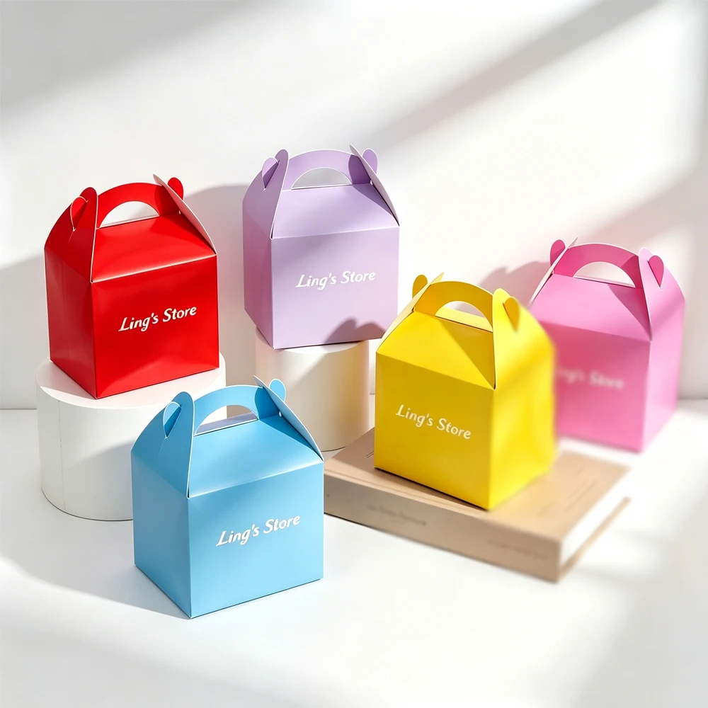 50/100 Stück Personalisierte Logo-Geschenktüten 14x11x12,5cm mit Papiergriff für Schmuck, Kuchen, Brot, DIY-Boxen, Hochzeitsgeschenke, Süßigkeiten-Handtaschen – Detail 4