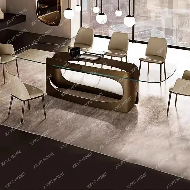 XX light luxury modern large flat oval dining table, tempered glass dining table, tea table