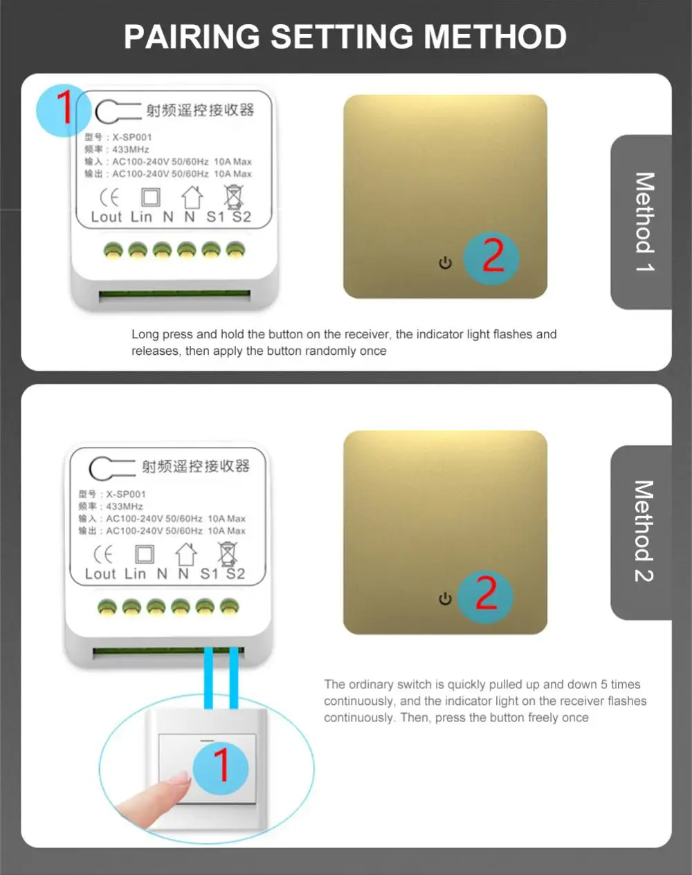 Aubess Wireless Smart Switch Light 433Mhz RF Wall Panel Switch With Remote Control Mini Relay Receiver Home Led Light Lamp Fan