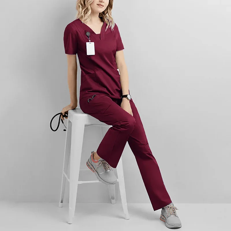 2024 Hot Sale Anti Wrinkle Washable Soft Fabric Nurse Scrubs Hospital Uniform Medical Scrubs Women Jogger Scrubs Sets Pair