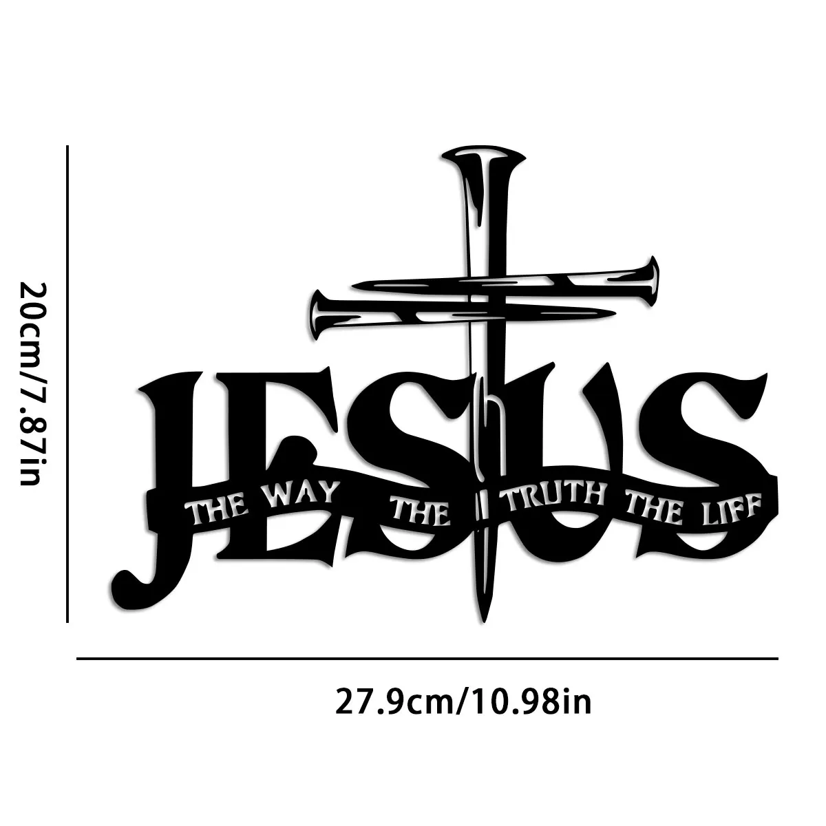 Jesus Metal Wall Decor - Elegant Black Cross with Praying Hands & JESUS Lettering - Christian Church, Home, Office Decoration