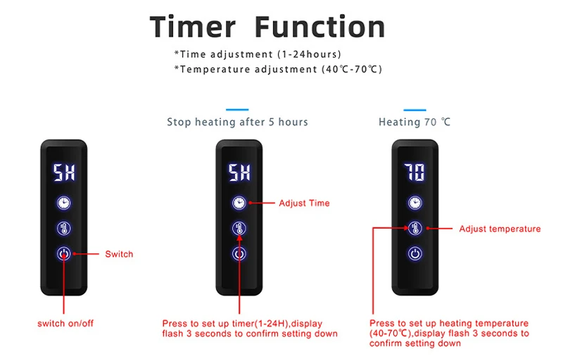 Imagem -06 - Toalheiro Aquecido Elétrico Fios Ocultos Expostos Toalheiro de Aquecimento com Temporizador Termostato Aquecedor de Aço Inoxidável Secador de Toalhas de Banho