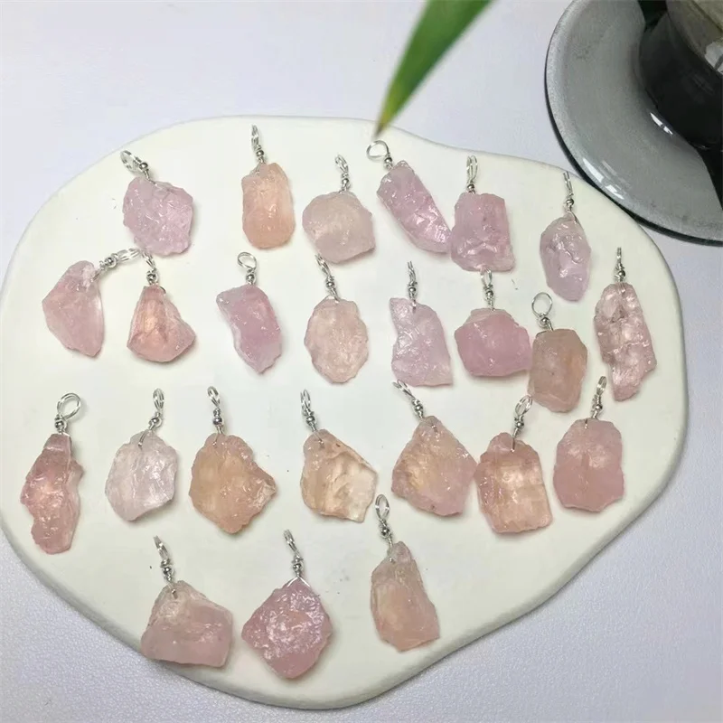 3PCS S925 Natural Raw Morganite Pendant Reiki Charm Pendants DIY Jewelry Making Necklaces