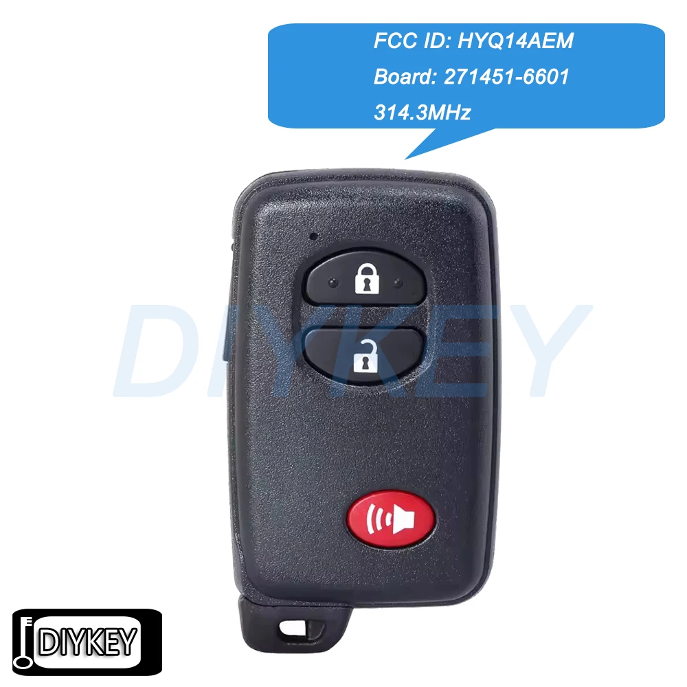 

3 Buttons Smart Remote Key Fob 314.3MHz for Toyota RAV4 2010-2012 Land Cruiser 2008-2014 89904-0R060 HYQ14AEM Board: 271451-6601