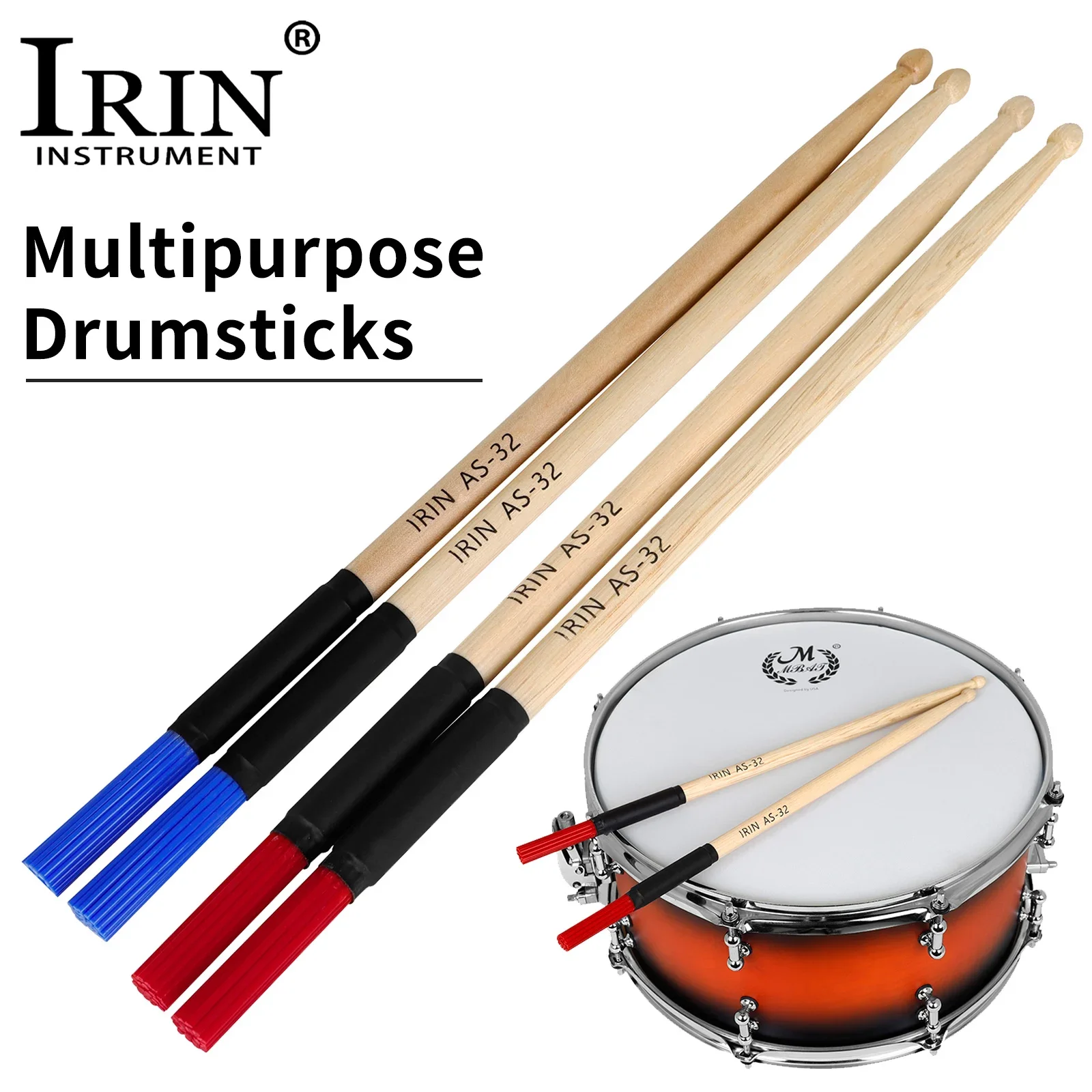 

IRIN AS-32 Drum Sticks Maple Drumstick+Drum Brush Drum Mallets Professional Wooden Percussion Musical Instrument Accessories