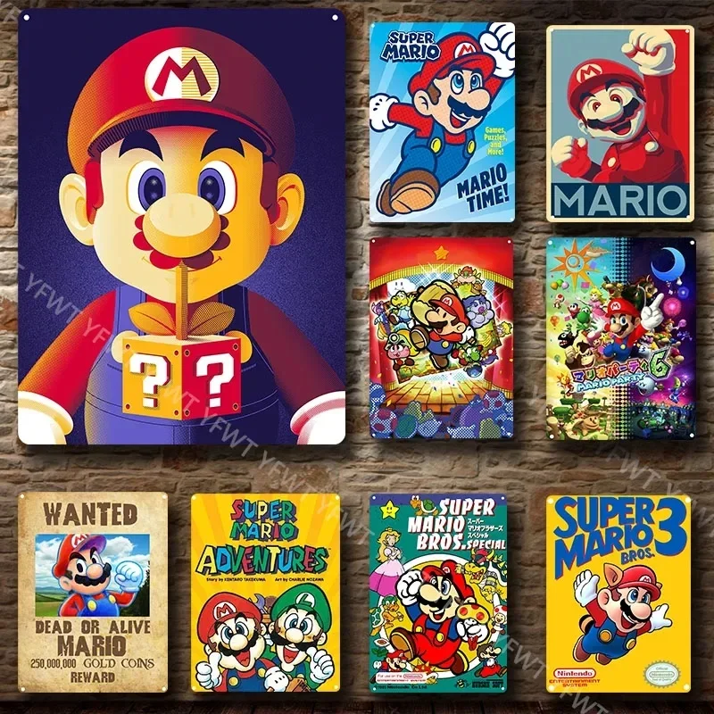 MINISO Classic Anime Game MM-Marios Character idraulico Gamer Metal Tin Sign Wall Art Picture for Living Room Decor