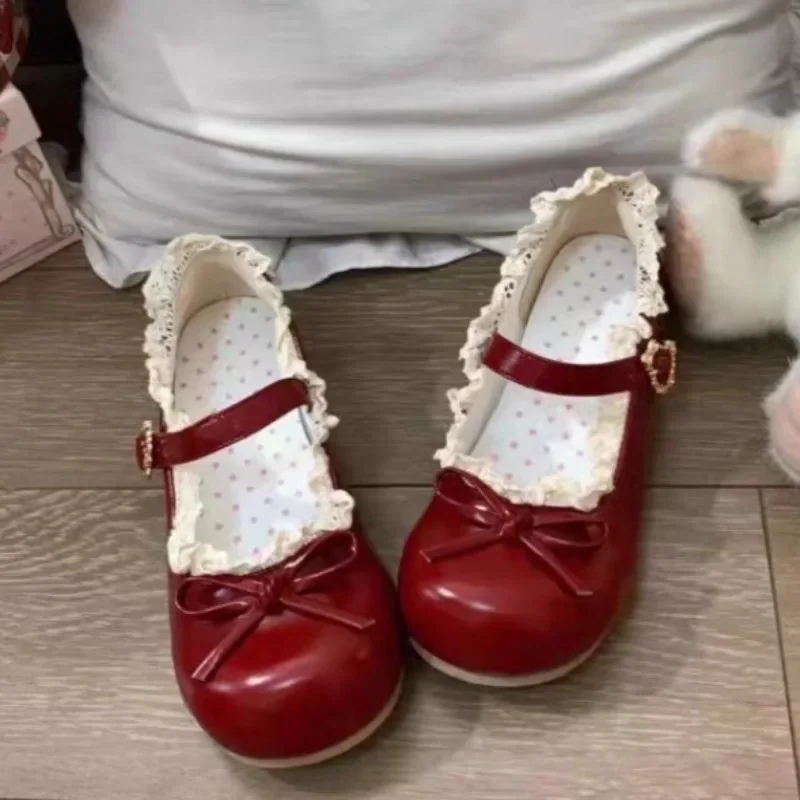 

Girlfriend Butterfly Knot Mary Jane Shoes Girl Little Flower Bud 2026 Spring New Lolita Matching Skirt Small Leather Shoes